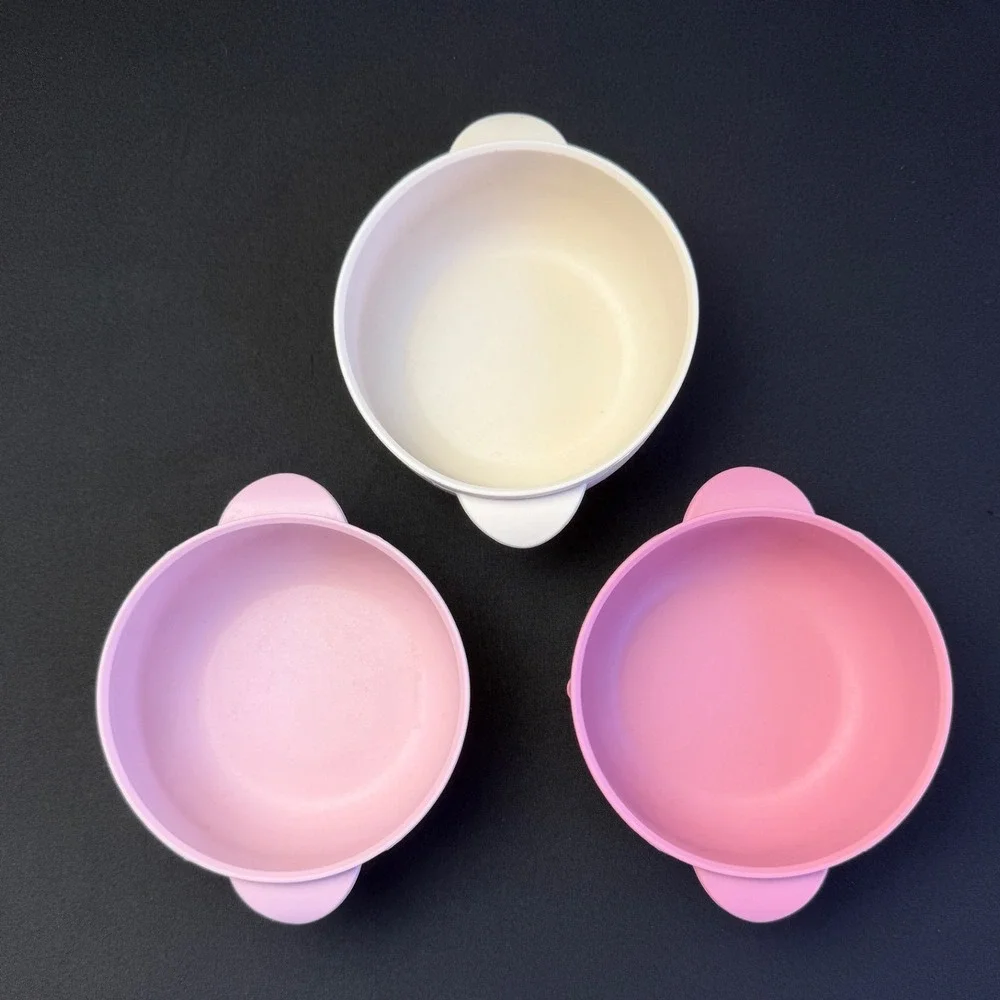 Silicone Suction Baby Bowls Set 3 Pink Cream BPA Free Toddler Feeding Dish 5 In